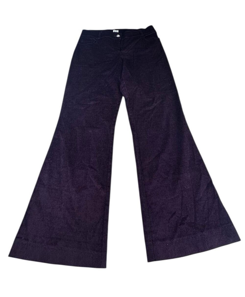 Cache Purple Velvet Flare Pants Size 12 Stretch Rayon Blend Wide Leg Y2K